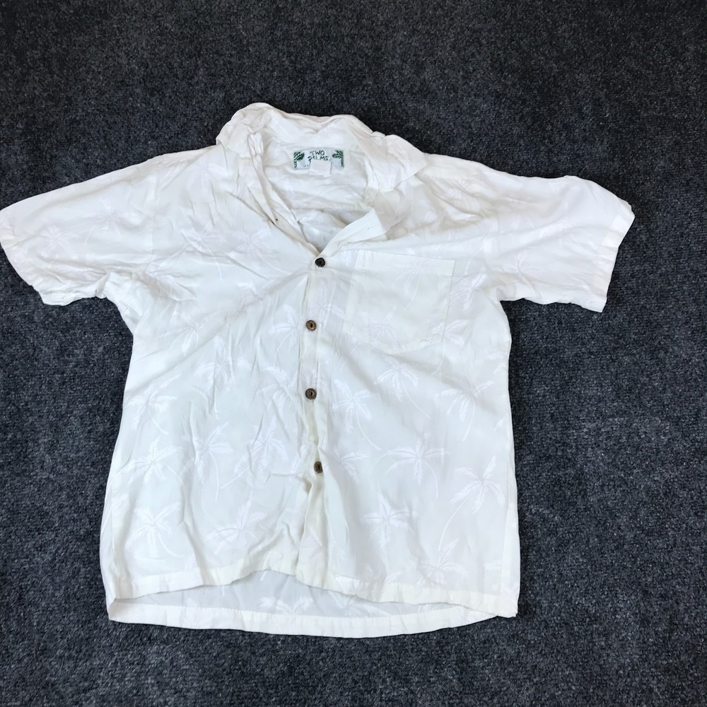Two Palms Shirt Men XS White Rayon Collared Chest Pocket Short Sleeve Button Up